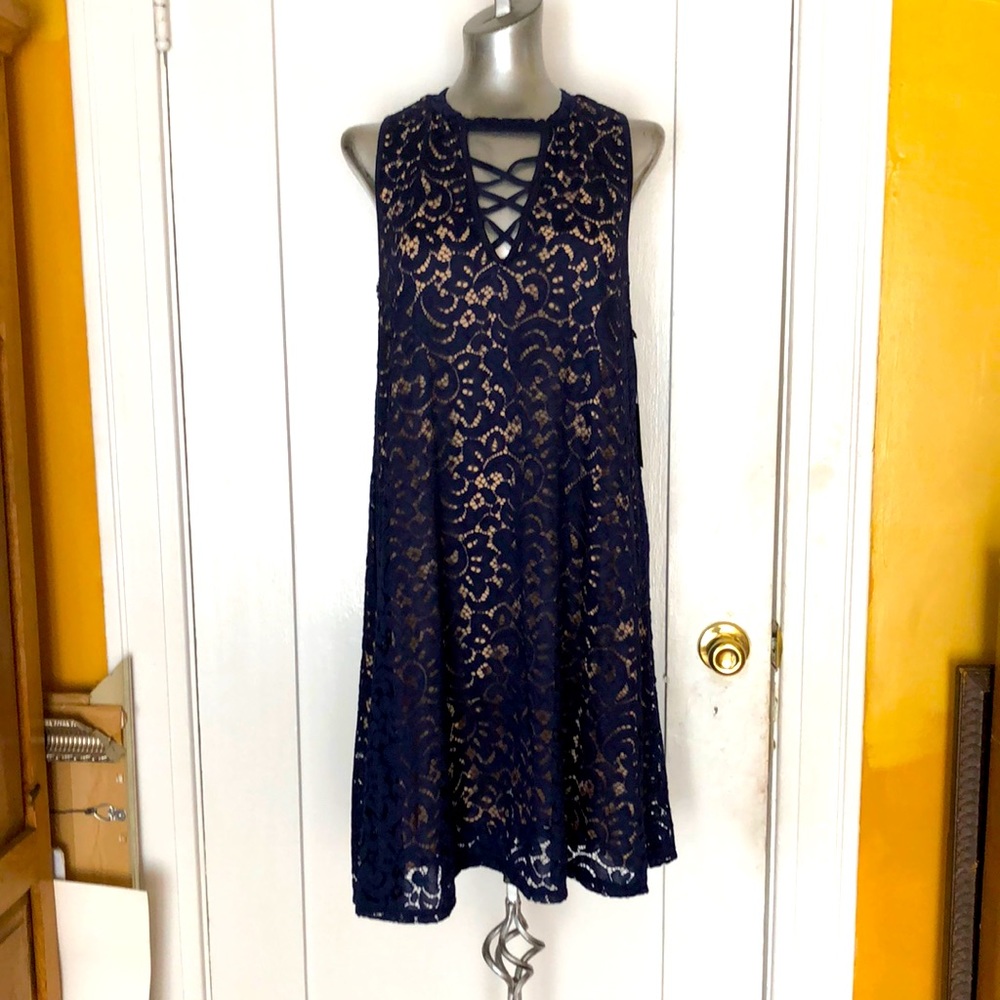 2X Blue laced overlay sleeveless dress NWT